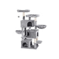 Feandrea multilevel cat tower in light grey, studio shot of the full assembled tower