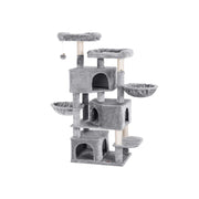 Feandrea multilevel cat tower in light grey, studio shot of the full assembled tower