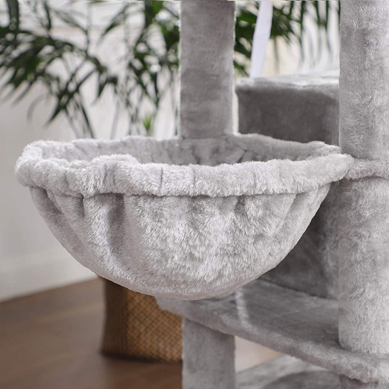 Close-up of a sisal-wrapped scratching post on the tower