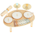 Aiyaplay 4-in-1 wooden musical instrument set with drums, cymbals and xylophone