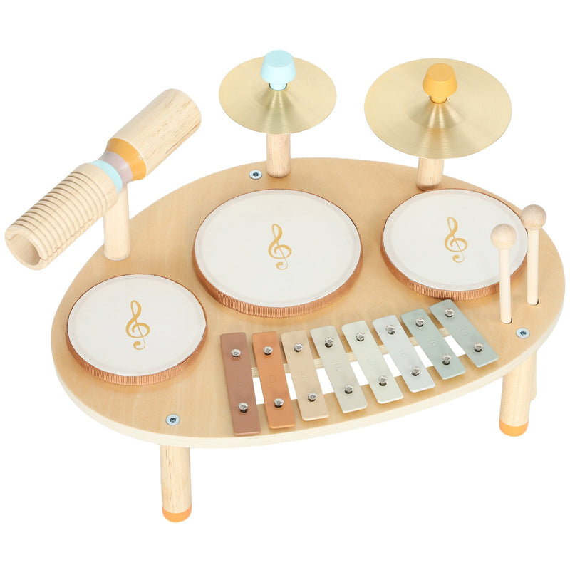 Aiyaplay 4-in-1 wooden musical instrument set with drums, cymbals and xylophone