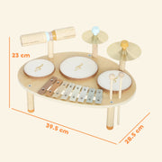 Dimension diagram of the musical instrument set showing 39.5 x 28.5 x 23 cm