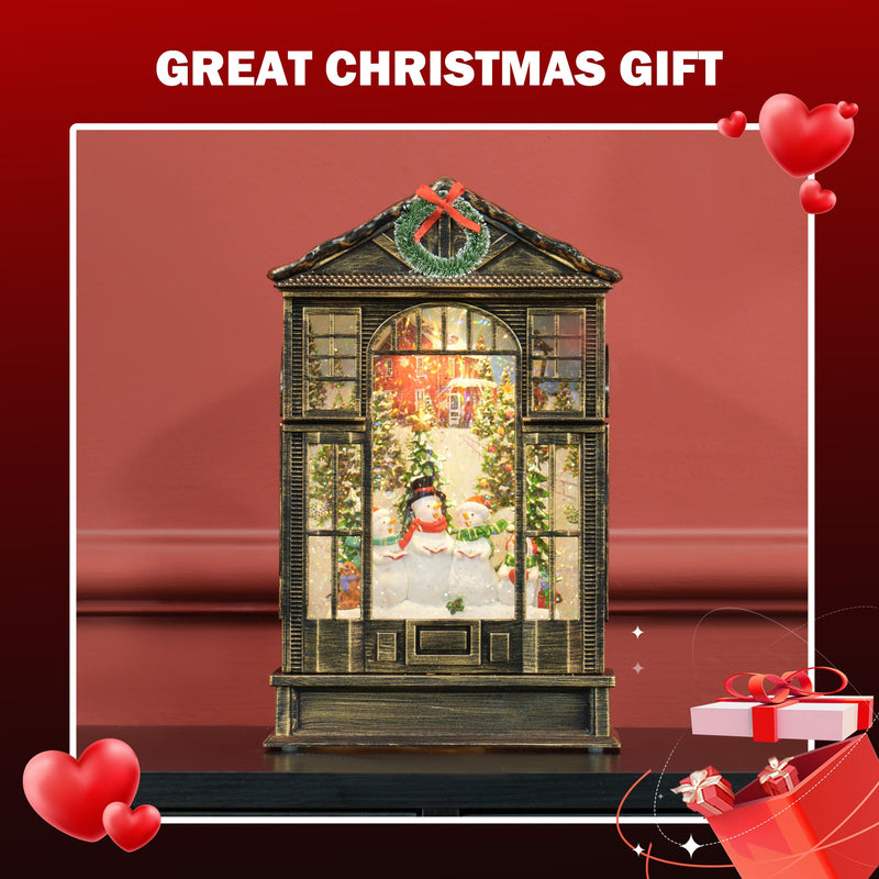 Snow globe lantern with a Christmas gift graphic and hearts