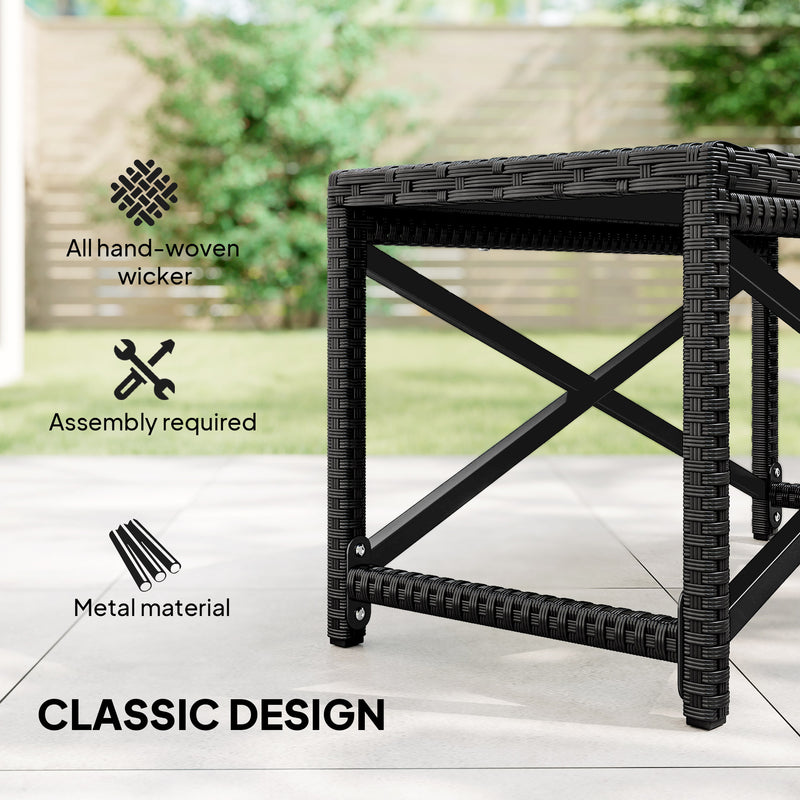 Rattan Garden Side Table with Sturdy Metal Frame for Outdoor Drinks and Snacks Black Outsunny