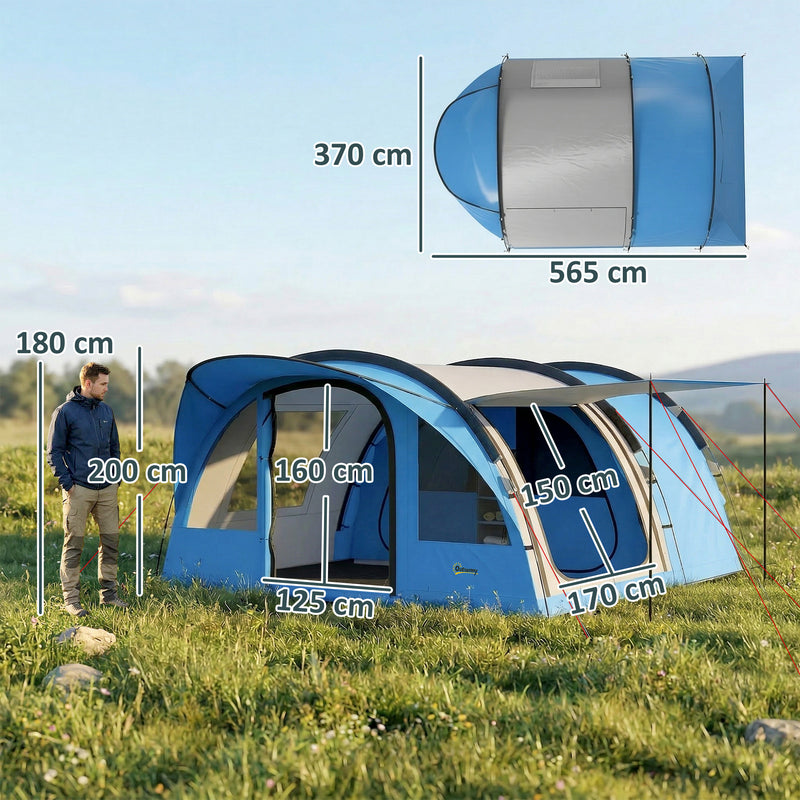 Family Waterproof Camping Tent with Removable Divider and Spacious Living Area Sky Blue Grey