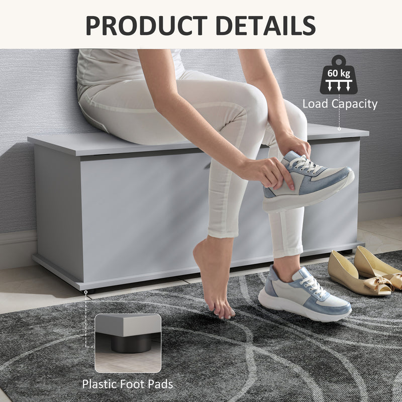 Grey 113L Storage Chest with Flip-Top Lid and Safety Hinges for Living Room and Hallway by HOMCOM