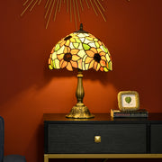 Handmade Tiffany Style Stained Glass Table Lamp for Bedroom or Living Room, Orange Sunflower