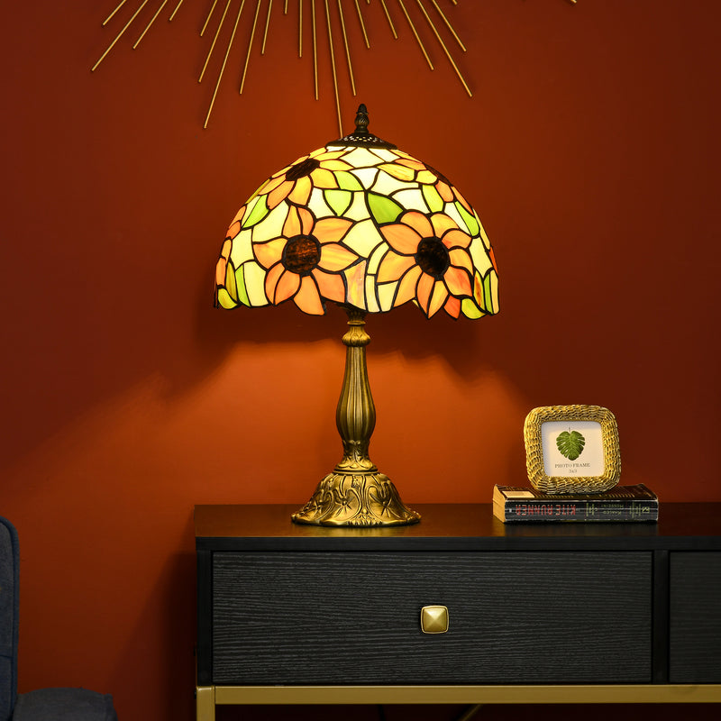 Handmade Tiffany Style Stained Glass Table Lamp for Bedroom or Living Room, Orange Sunflower