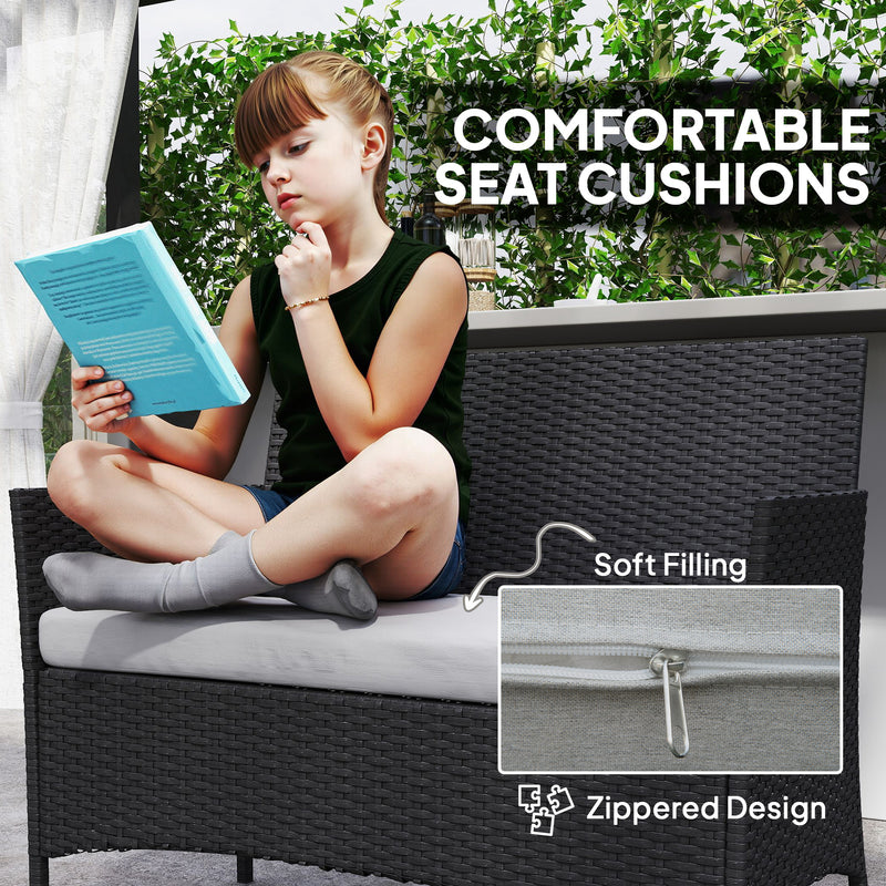 4pc Rattan Garden Furniture Conversation Set with Cushions and Tempered Glass Table for Outdoor Relaxing Outsunny