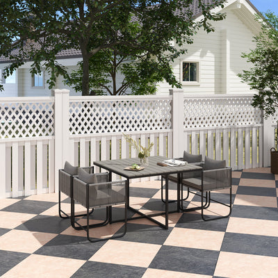 4 Seater Rattan Cube Garden Dining Set With Cushions and Wood Grain Table by Outsunny
