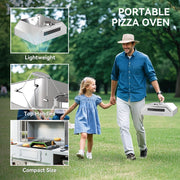 Silver Portable BBQ Pizza Oven with Thermometer Stone Peel and Handles by Outsunny