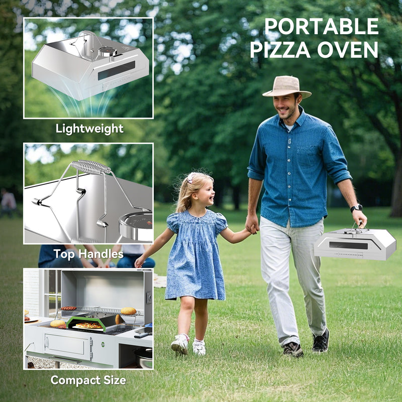 Silver Portable BBQ Pizza Oven with Thermometer Stone Peel and Handles by Outsunny