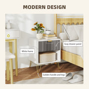 Modern Bedside Table With Drawer And Shelf Storage For Bedroom Organisation White AOSOM