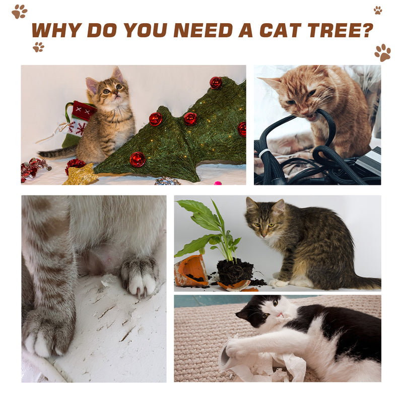 Cat Tree Tower With Jute Scratching Posts And Activity Centre For Large Cats 113cm Grey AOSOM