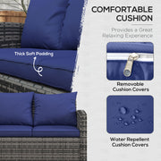 6 Seater Rattan Garden Furniture Set With Cushions and Storage Tables Grey With Navy Blue by Outsunny