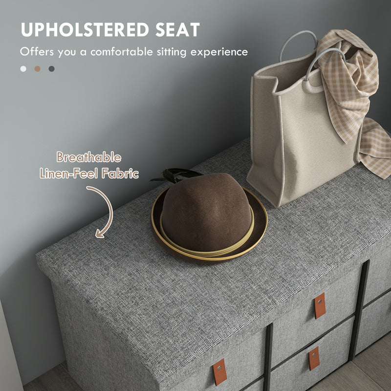 Shoe Storage Bench with Cushioned Seat and 6 Drawers for Hallway or Bedroom Light Grey