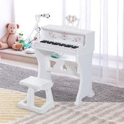 White 37 Key Kids Electronic Piano Set With Stool Microphone And Music Stand AOSOM