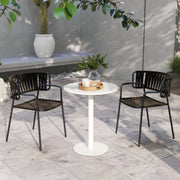 Round Dining Table with Steel Base Ideal for Kitchen or Living Room Use White AOSOM