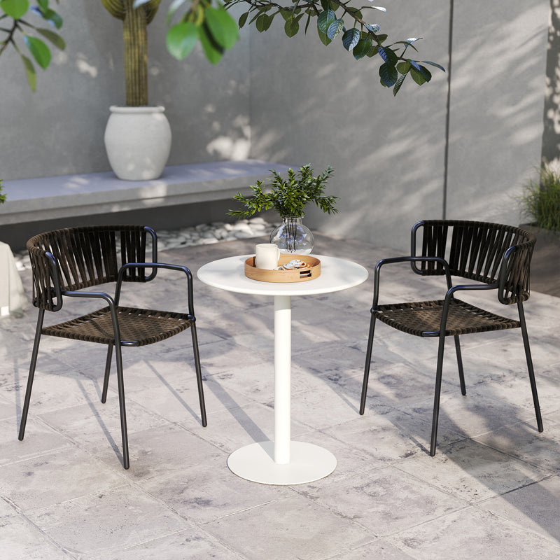 Round Dining Table with Steel Base Ideal for Kitchen or Living Room Use White AOSOM