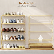 Five Tier Folding Bamboo Shoe Rack Space Saving Storage Organiser For Hallway Natural AOSOM