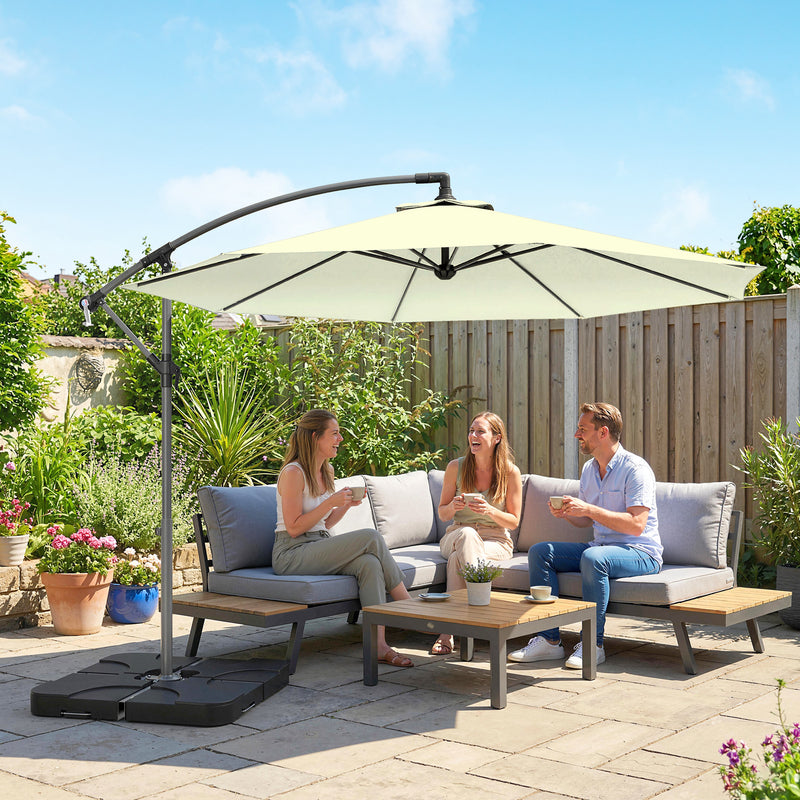 Cantilever Garden Parasol With Base and Weights for Shaded Patio Dining, Beige