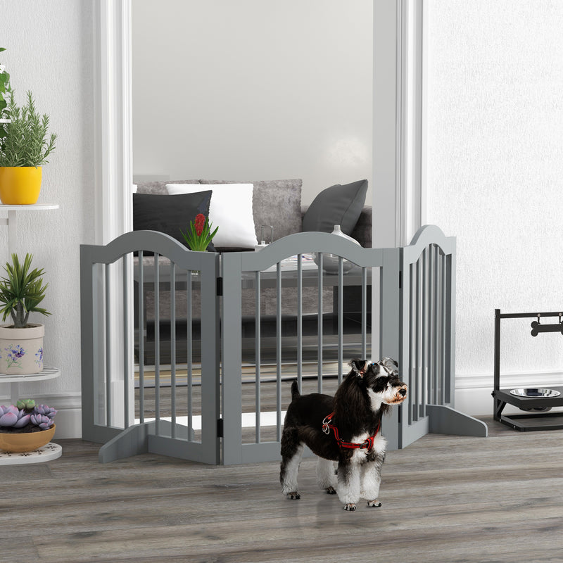 Freestanding Wooden Dog Gate with 3 Panels and Support Feet for Pet Safety, Light Grey