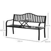 Outdoor Metal Bench with Pull-Out Centre Table for Garden or Patio Seating Black Outsunny