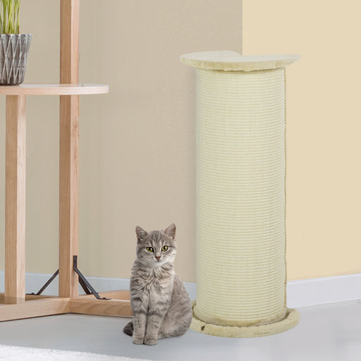 Tall Cat Scratching Post with Sisal Rope and Soft Plush Cover Anti Tip Design Beige