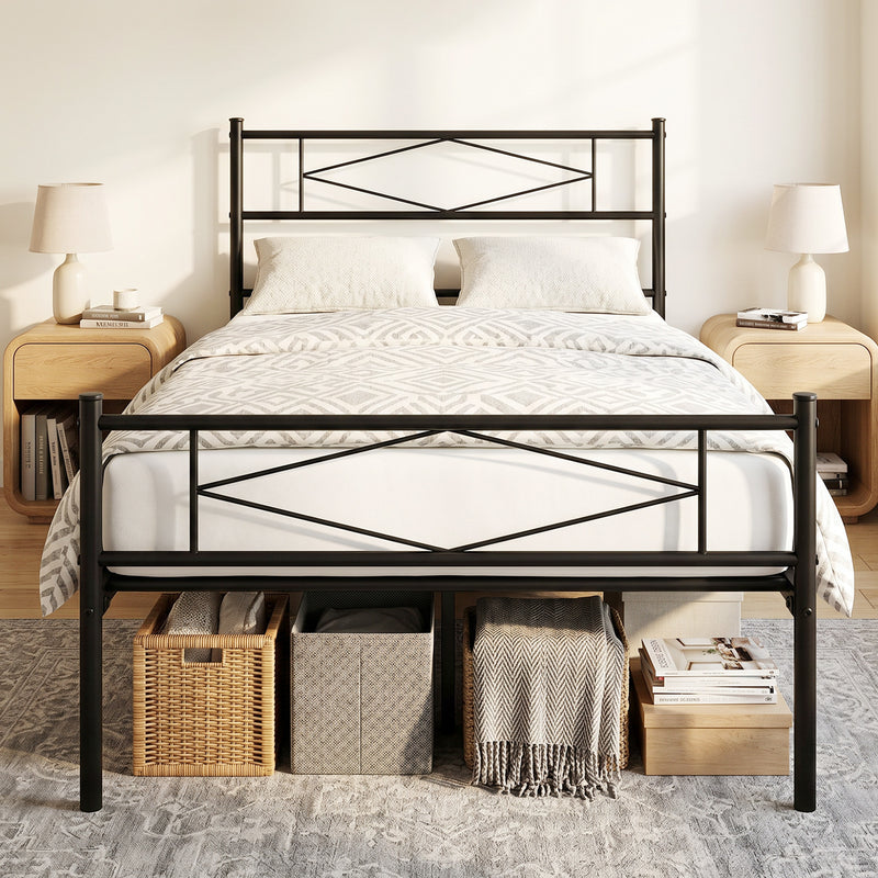 Black Metal Frame For Single Mattress, Headboard, Footboard, 21 Stone Weight Capacity