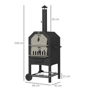 Black Steel 3 Tier Outdoor Pizza Oven and Charcoal BBQ Grill for Garden Entertaining