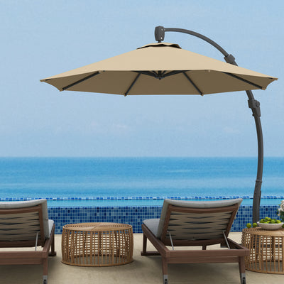 Premium Khaki 3m Cantilever Garden Parasol With 360° Rotation and Crank Handle by Outsunny