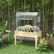 Wooden Raised Garden Planter with Greenhouse Cover Ideal for Vegetables and Herbs Brown