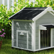 Wooden Dog House for Medium Dogs with Openable Roof and Elevated Feet Light Grey by PawHut