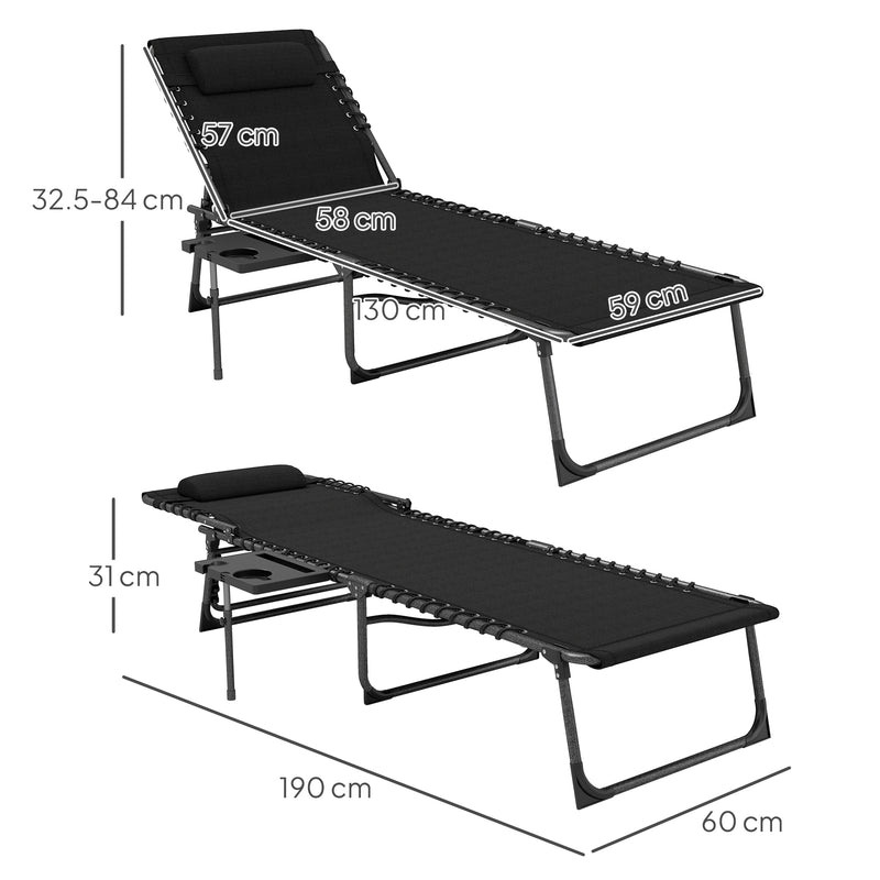 Five Position Reclining Sun Lounger Black Adjustable Garden Chair by Outsunny