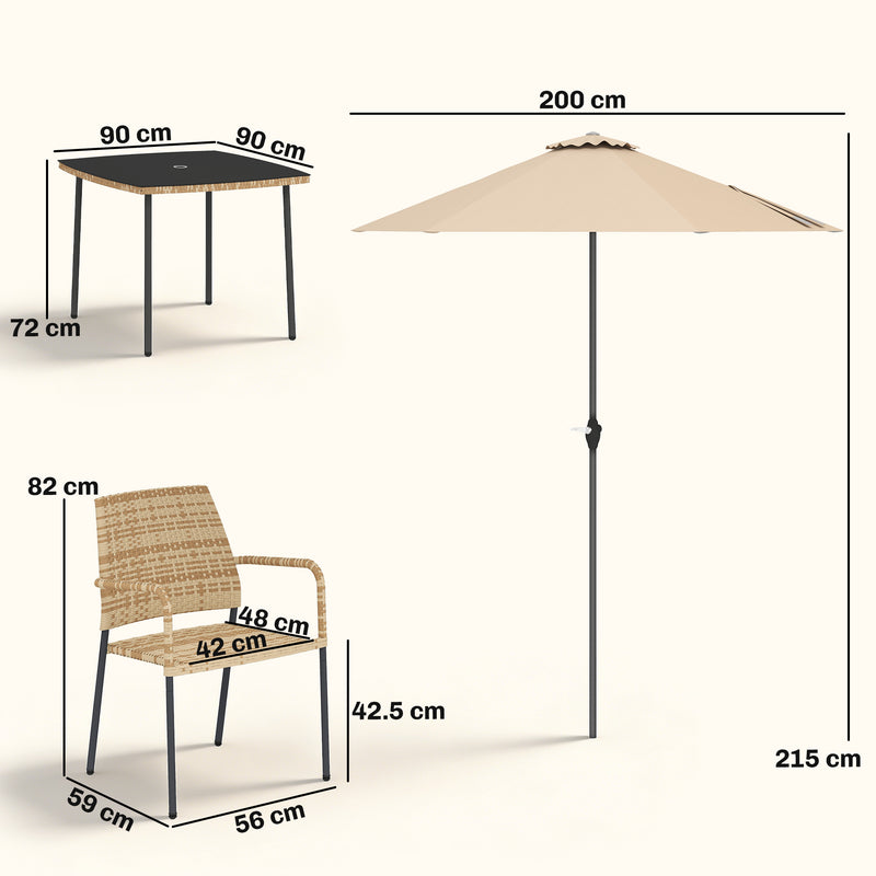 4 Seater Rattan Garden Dining Set with Stackable Chairs and Umbrella for Family Meals