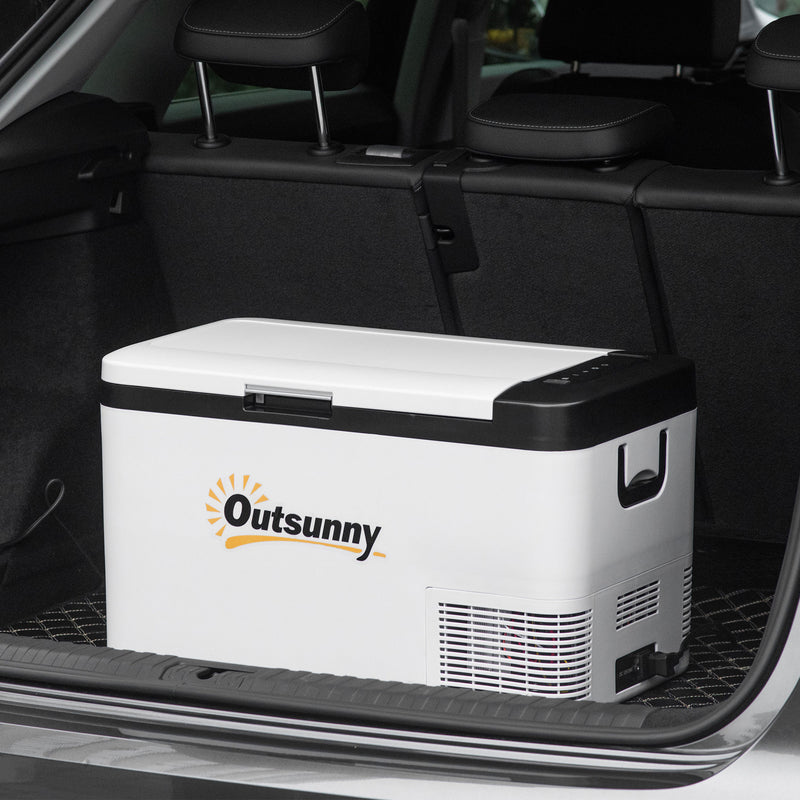 25L Portable Car Fridge Freezer With LED Light and Dual Power For Travel Campervan Grey AOSOM