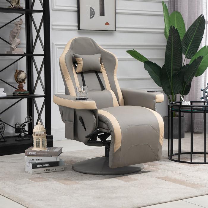 HOMCOM Manual Recliner Armchair PU Leather Lounge Chair w Adjustable Leg Rest, 135Â° Reclining Function, 360Â° Swivel, Grey