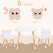3 Piece Kids Table and Chair Set with Bear Shaped Seats for Toddlers Ages 1 to 4, White