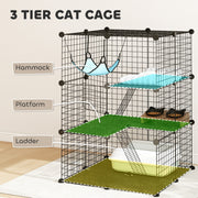 Modular Indoor Cat Enclosure with Adjustable Panels and Resting Hammock Black AOSOM