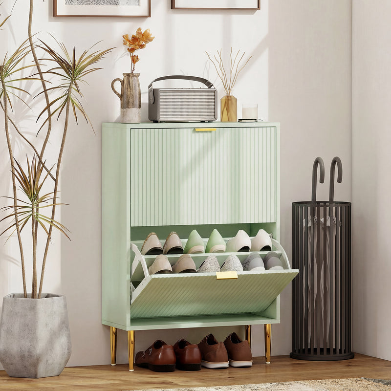 Shoe Cabinet for Hallway Storage with Adjustable Shelves and Flip Drawers Light Green