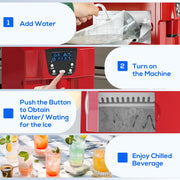 3L Ice Maker and Water Dispenser Produces 12kg Daily with Fast 9 Cube Cycles, Red