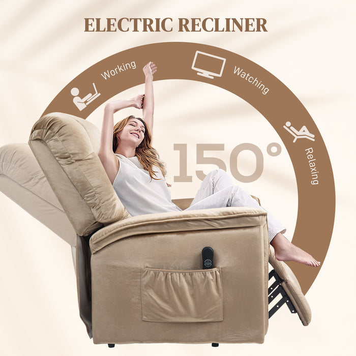 Brown Velvet Feel Electric Lift Recliner Chair with Comfortable Padding by HOMCOM