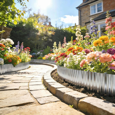 Metal Lawn Edging for Neat Garden Borders Flexible Rustproof Steel Silver Tone AOSOM
