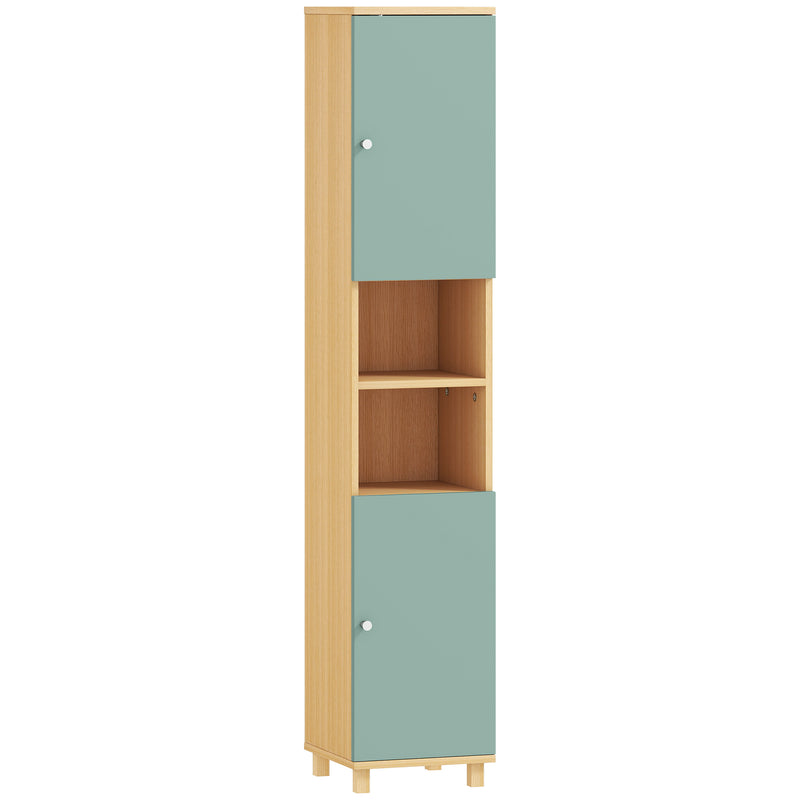 Bathroom Storage Cabinet With Adjustable Shelves and Open Display for Organising, Green AOSOM