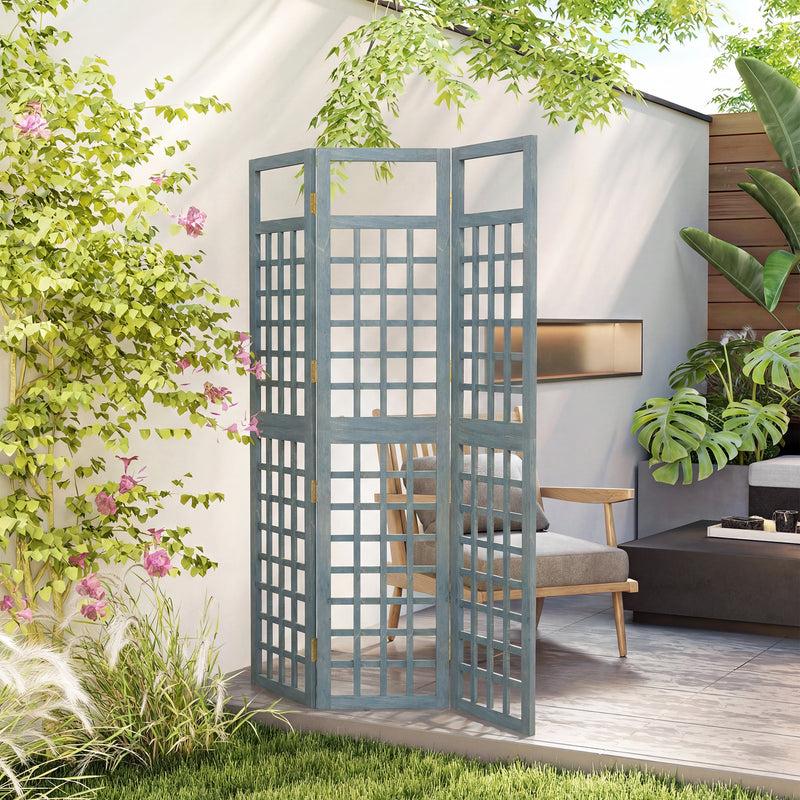Grey Wooden Folding Garden Privacy Screen with Trellis for Outdoor Spaces Outsunny