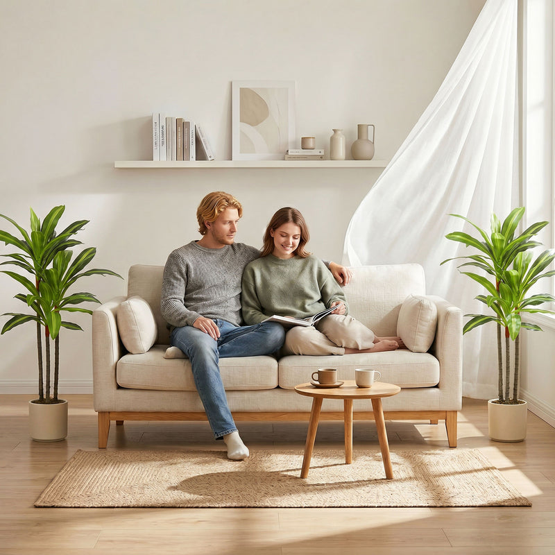 Artificial Dracaena Trees Set of 2 for Easy Maintenance Indoor Greenery with White Planters Green