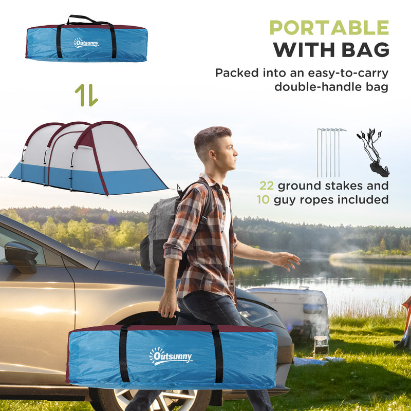 Three Person Two Room Camping Tent With Porch And Organised Storage Red