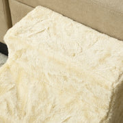 Beige Three Step Dog Stairs with Washable Plush Cover for Small Dogs and Cats by PawHut