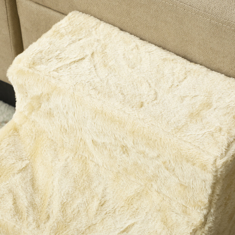 Beige Three Step Dog Stairs with Washable Plush Cover for Small Dogs and Cats by PawHut