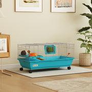 Small Animal Cage with Deep Base and Easy Access Doors for Rabbits and Guinea Pigs Blue AOSOM